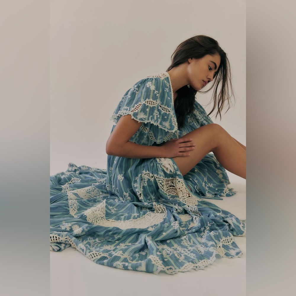 Free People Blue and Cream Maxi Dress